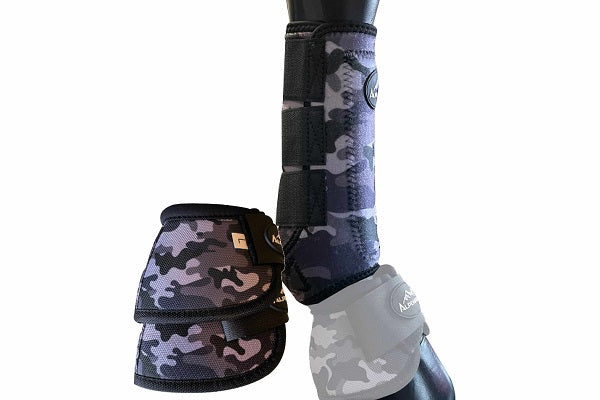 SET – AlpenPad – 2x EquiShield Gamaschen + 2x EquiShield Hufglocken – black camouflage