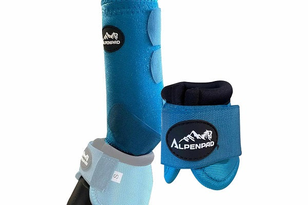 SET – AlpenPad – 2x EquiShield Gamaschen + 2x EquiShield Hufglocken – blau