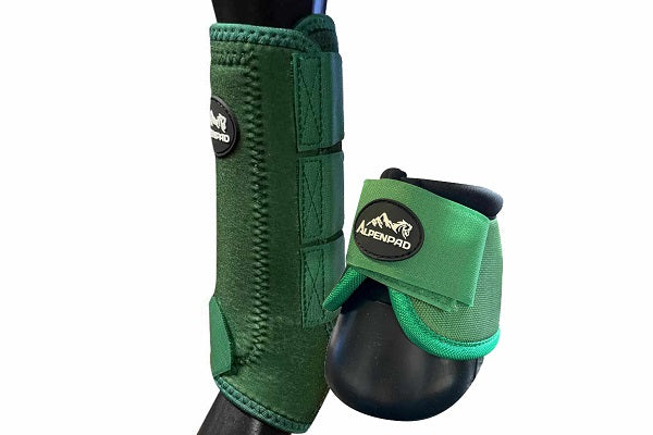 SET – AlpenPad – 2x EquiShield Gamaschen + 2x EquiShield Hufglocken – dunkelgrün