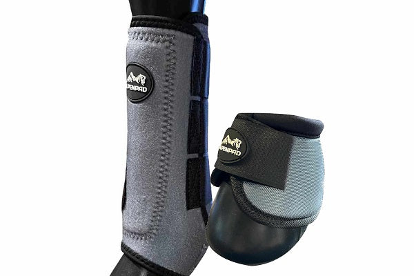 SET – AlpenPad – 2x EquiShield Gamaschen + 2x EquiShield Hufglocken – grau