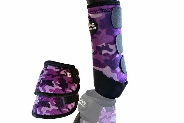 SET – AlpenPad – 2x EquiShield Gamaschen + 2x EquiShield Hufglocken – lila camouflage
