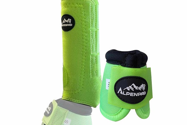 SET – AlpenPad – 2x EquiShield Gamaschen + 2x EquiShield Hufglocken – lime