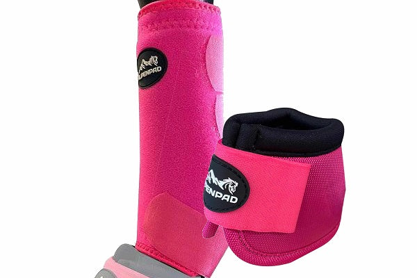 SET – AlpenPad – 2x EquiShield Gamaschen + 2x EquiShield Hufglocken – pink