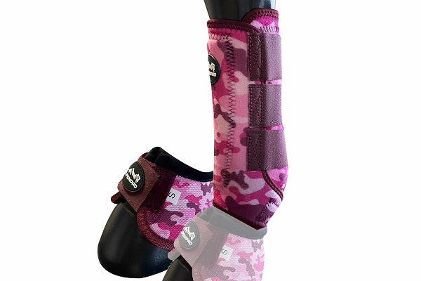 SET – AlpenPad – 2x EquiShield Gamaschen + 2x EquiShield Hufglocken – pink camouflage