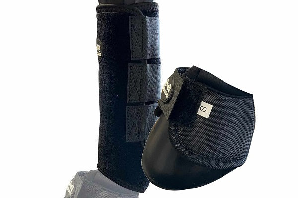 SET – AlpenPad – 2x EquiShield Gamaschen + 2x EquiShield Hufglocken – schwarz