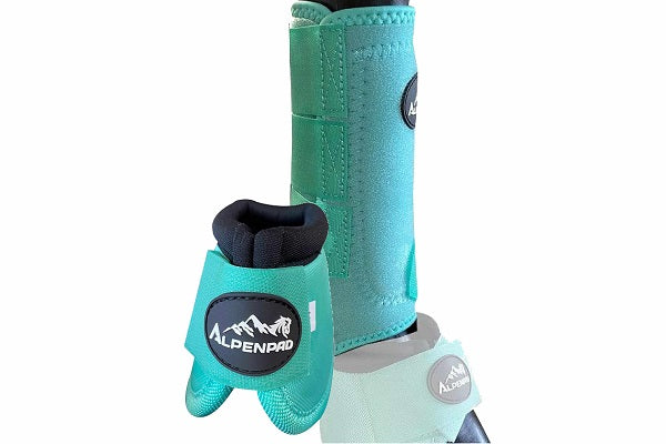 SET – AlpenPad – 2x EquiShield Gamaschen + 2x EquiShield Hufglocken – türkis