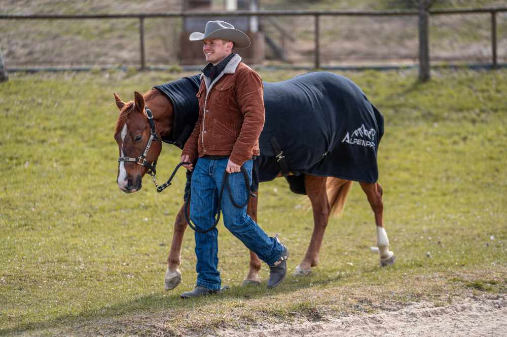 *Shooting-Ware* AlpenPad – Fleece Horsecooler / Abschwitzdecke Leo & schwarz 145 cm