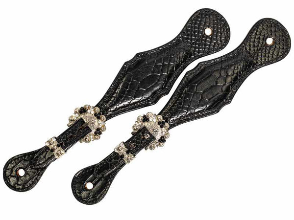 Schwarze Sporenriemen mit feinen Conchos