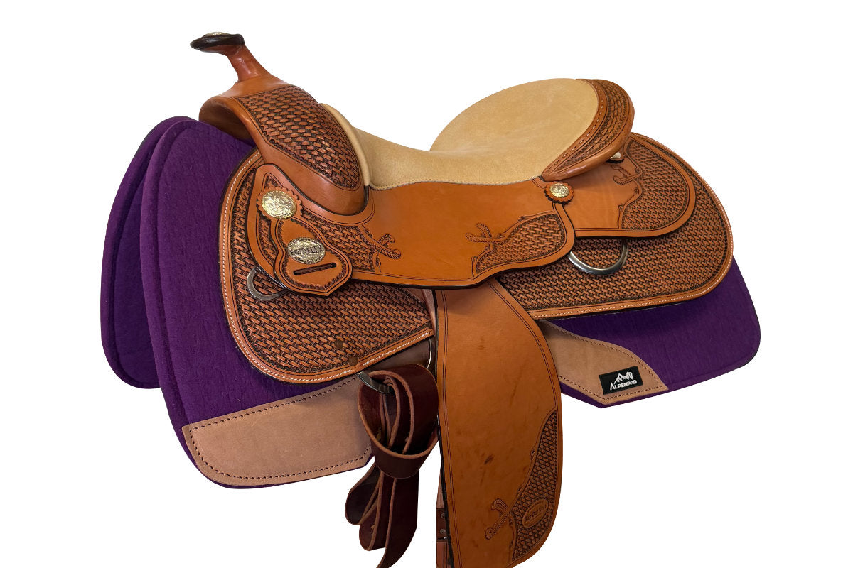 AlpenPad Pro Line Free – Performance Westernpad Widerristfrei – Lila / helles Leder